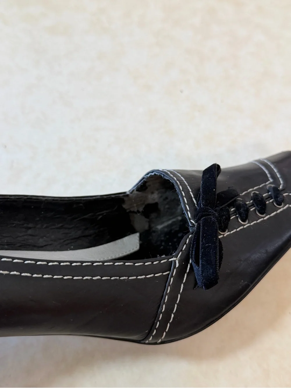 Franco Sarto Black Leather Square-Toe Pump with Bow